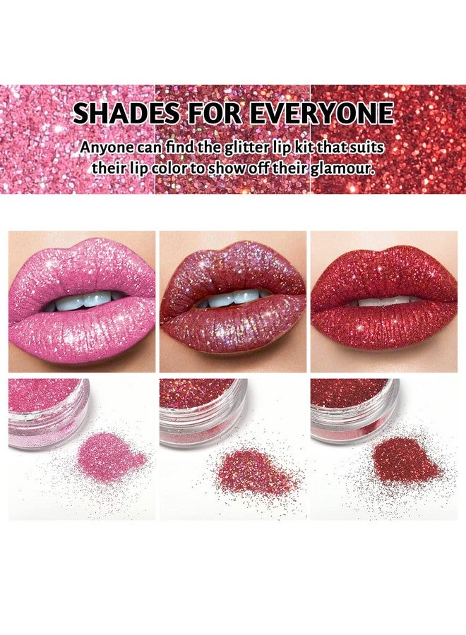 FREEORR 3 Colors Glitter Lip Kit Diamond And Glitter Metallic Lip Powder With Lip Primer Waterproof Long Lasting & Smudge Proof Upgrade Version Glitter Lip Cosmetic Without Sticky Flake Off Set A - Image 3