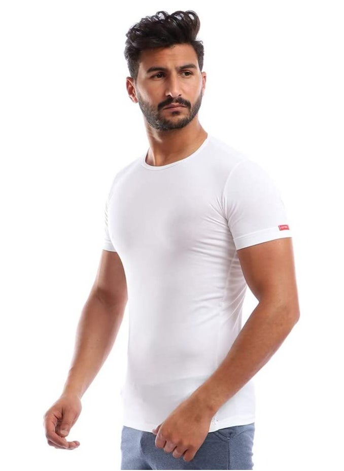 COTTONIL Stretch Men Half Sleeves Round Neck Undershirt White  - Image 2