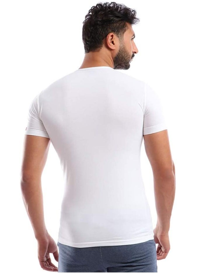 COTTONIL Stretch Men Half Sleeves Round Neck Undershirt White  - Image 3