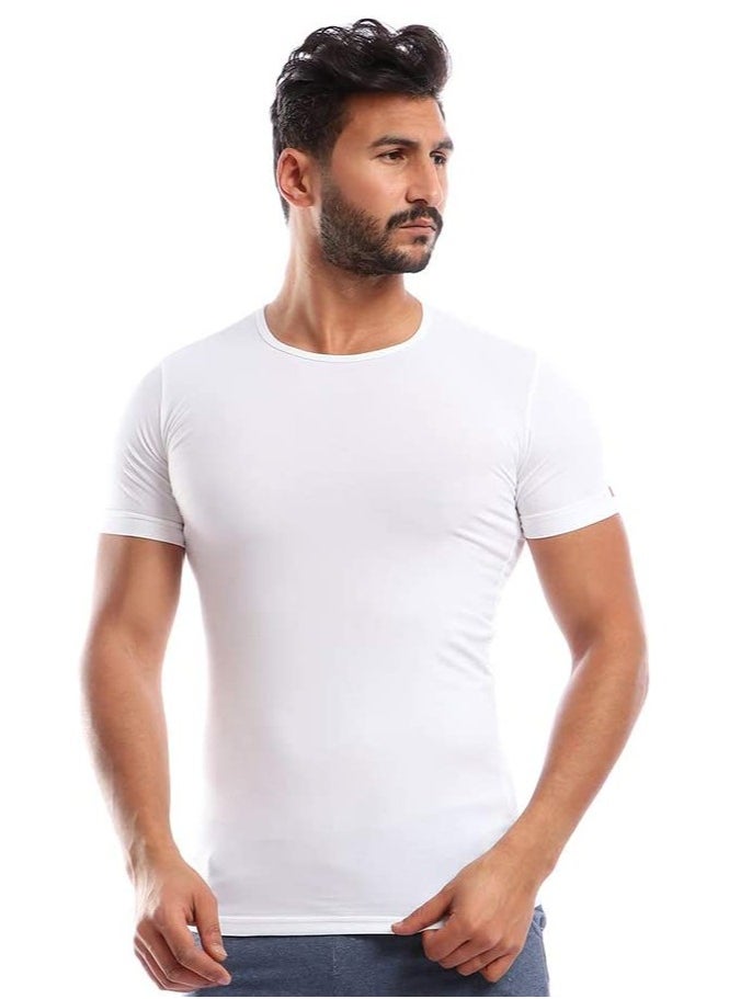 COTTONIL Stretch Men Half Sleeves Round Neck Undershirt White  - Image 1