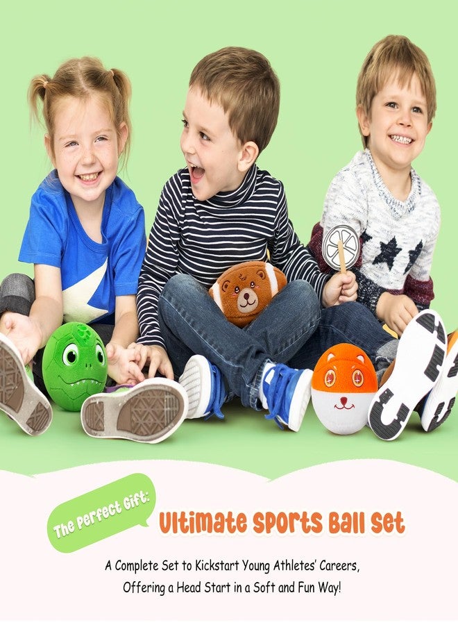 VangeBow 3 Pack Soft Sports Balls for Toddlers 1-3, Inflatable Plush Baby Balls Set for Kids 3-5, 5 Inch Soccer Ball & Basketball, 6.5 Inch Football, Mini Toddler Ball Toys for Boy Girl First Gifts - Image 3