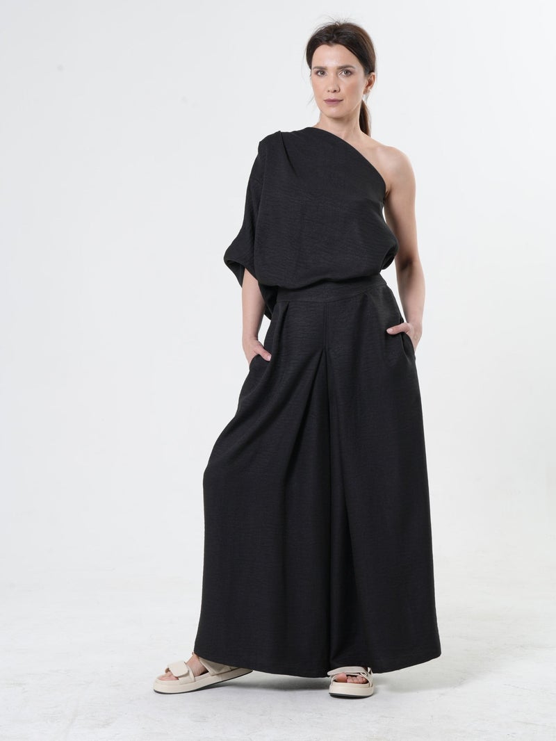 Metamorphoza Wide-Leg Pants With Front Pleats In Black - Image 1