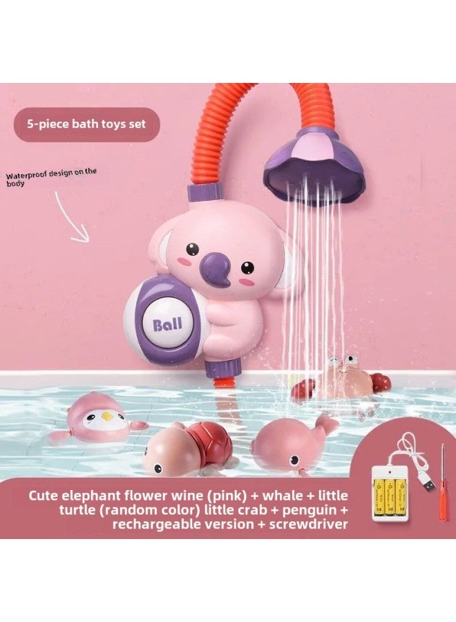 Children's Bath Toy Elephant Koala Electric Shower Sprinkler Splashing Bath Internet Red Same Style-Specifications:Bathing Toy 5-piece Charging Version [girl]] - Image 1