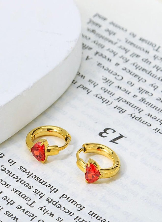 OIDIMS Tiny Heart Huggie Earrings Cubic Zirconia Hoop Sleeper Dainty Small Cartilage Hoops Earrings Gifts for Women Teen Girls Hypoallergenic Stainless Steel Christmas Birthday Wedding Jewelry (Red CZ) - Image 3