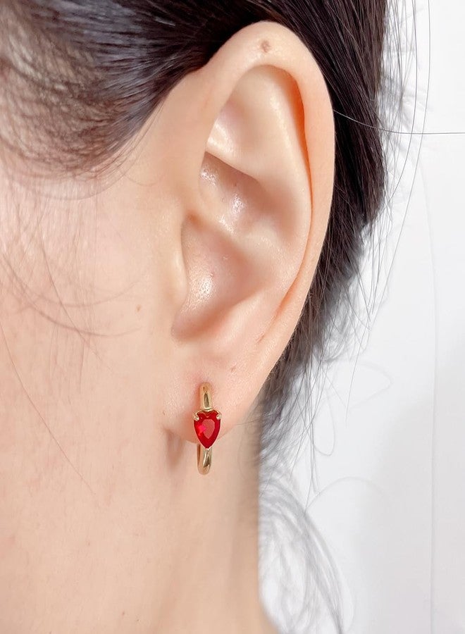 OIDIMS Tiny Heart Huggie Earrings Cubic Zirconia Hoop Sleeper Dainty Small Cartilage Hoops Earrings Gifts for Women Teen Girls Hypoallergenic Stainless Steel Christmas Birthday Wedding Jewelry (Red CZ) - Image 2