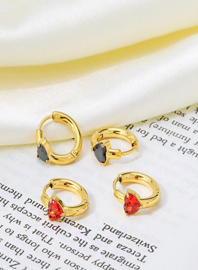 OIDIMS Tiny Heart Huggie Earrings Cubic Zirconia Hoop Sleeper Dainty Small Cartilage Hoops Earrings Gifts for Women Teen Girls Hypoallergenic Stainless Steel Christmas Birthday Wedding Jewelry (Red CZ) - Image 5