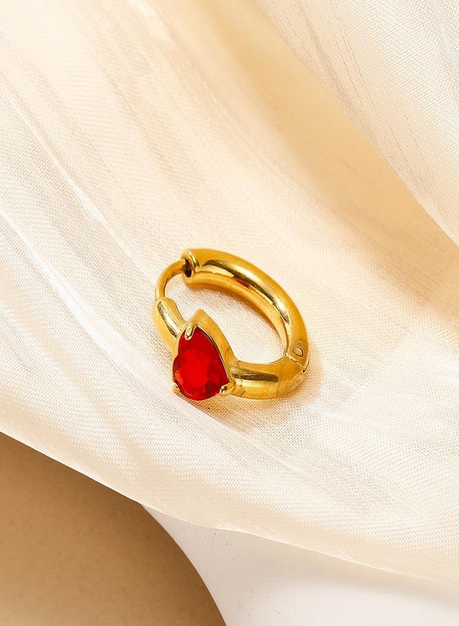 OIDIMS Tiny Heart Huggie Earrings Cubic Zirconia Hoop Sleeper Dainty Small Cartilage Hoops Earrings Gifts for Women Teen Girls Hypoallergenic Stainless Steel Christmas Birthday Wedding Jewelry (Red CZ) - Image 4