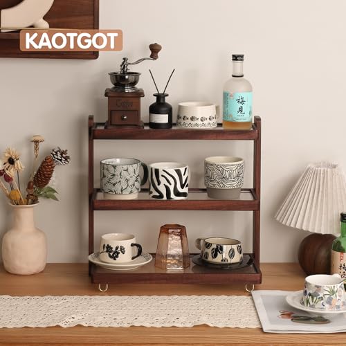 KAOTGOT Coffee Mug Holder Wooden Cup Rack,3-Tier Acrylic Home Coffee Mug Display Rack for Kitchen Countertops, Coffee Bars, for Placing Mugs, Coffee Beans, Syrup, Cups, Stirrers - Image 2