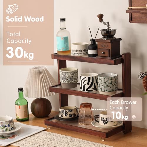 KAOTGOT Coffee Mug Holder Wooden Cup Rack,3-Tier Acrylic Home Coffee Mug Display Rack for Kitchen Countertops, Coffee Bars, for Placing Mugs, Coffee Beans, Syrup, Cups, Stirrers - Image 4