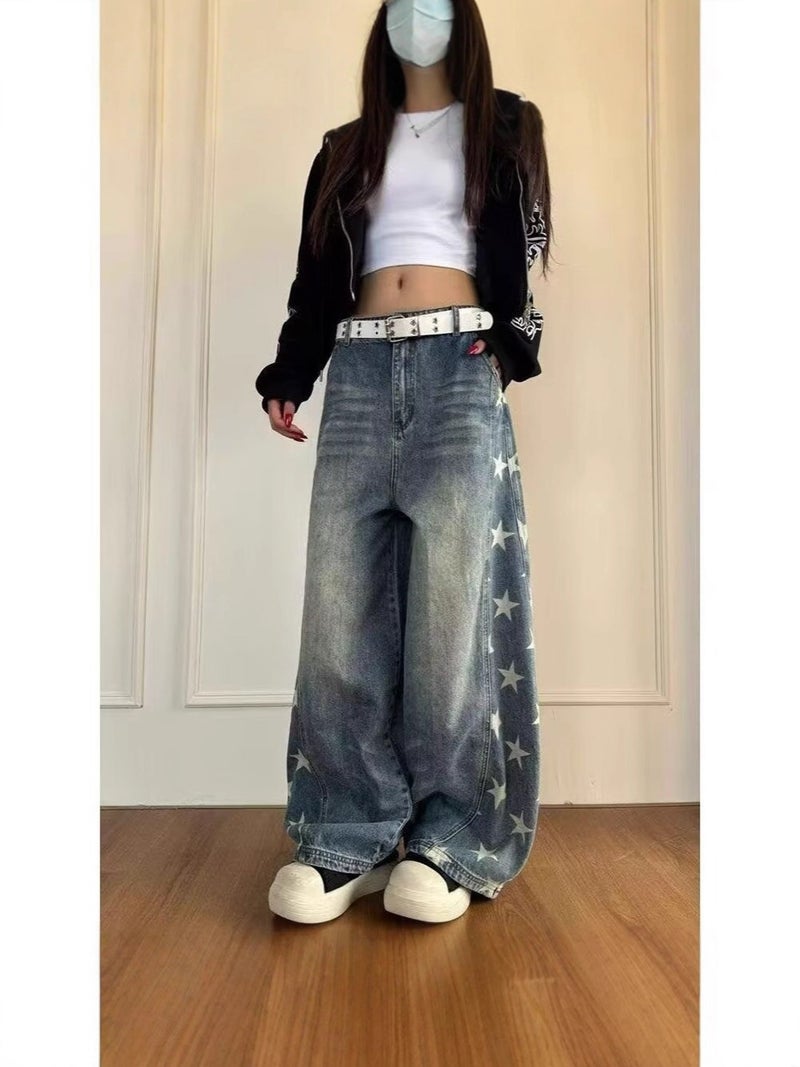Hong Kong Style Trendy Men's Autumn New 2025 Personalized Letter Jeans Hip-Hop Ins Fashion High Street Trendy Cool Long Pants