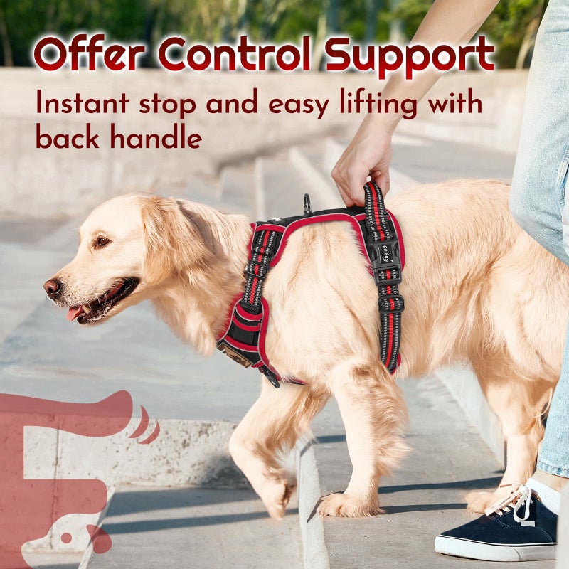Eagloo Dog Harness for Large Dogs, Easy Wearing with 3 Buckles, Adjustable No Pull Pet Harness with 2 Rings for Walking, No Chock Reflective Soft Padded Vest with Control Handle, Black & Red, L - Image 5
