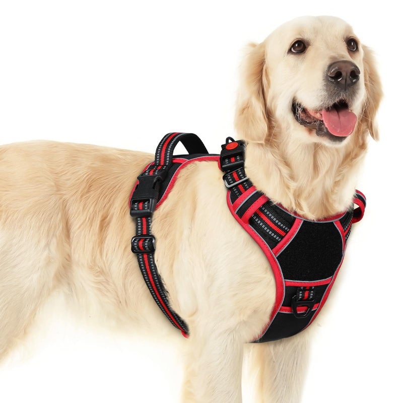 Eagloo Dog Harness for Large Dogs, Easy Wearing with 3 Buckles, Adjustable No Pull Pet Harness with 2 Rings for Walking, No Chock Reflective Soft Padded Vest with Control Handle, Black & Red, L - Image 1