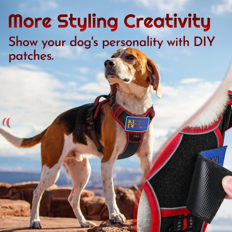 Eagloo Dog Harness for Large Dogs, Easy Wearing with 3 Buckles, Adjustable No Pull Pet Harness with 2 Rings for Walking, No Chock Reflective Soft Padded Vest with Control Handle, Black & Red, L - Image 3