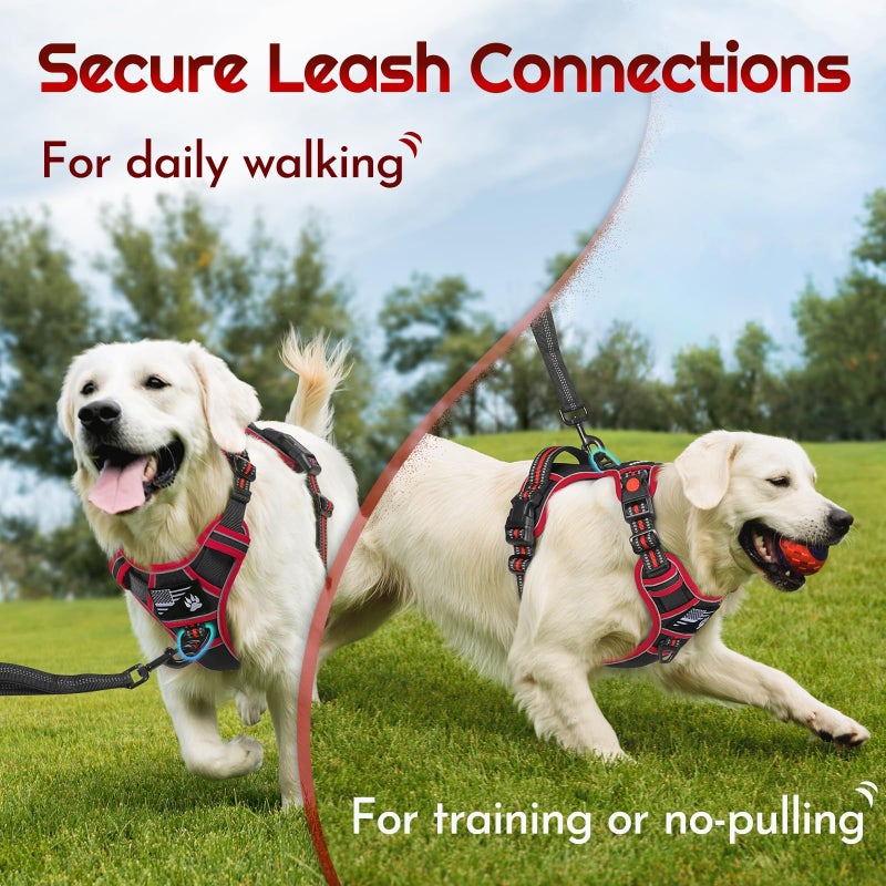 Eagloo Dog Harness for Large Dogs, Easy Wearing with 3 Buckles, Adjustable No Pull Pet Harness with 2 Rings for Walking, No Chock Reflective Soft Padded Vest with Control Handle, Black & Red, L - Image 4