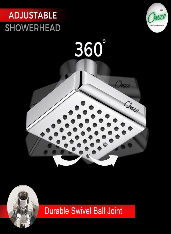 Onzo Diamond Curve 4-Inch ABS Overhead Rain Shower Head | 360 Adjustable Swivel Ball Joint | Chrome Finish | Durable & Rust-Proof High-Pressure Bathroom Shower - Image 3