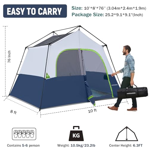 HG HIKERGARDEN 6 Person Camping Tent - Portable Easy Set Up Family Tent for Camp, Windproof Fabric Cabin Tent Outdoor for Hiking, Backpacking, Traveling (Dark Blue) - Image 2
