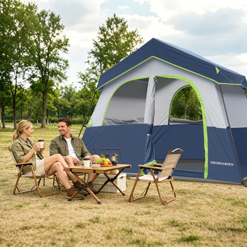 HG HIKERGARDEN 6 Person Camping Tent - Portable Easy Set Up Family Tent for Camp, Windproof Fabric Cabin Tent Outdoor for Hiking, Backpacking, Traveling (Dark Blue) - Image 5