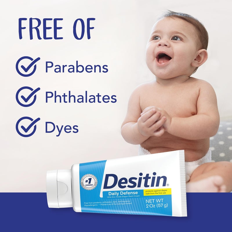 Desitin Daily Defense Baby Diaper Rash Cream with Zinc Oxide to Treat, Relieve & Prevent diaper rash, Hypoallergenic, Dye-, Phthalate- & Paraben-Free, 4.8 oz - Image 3