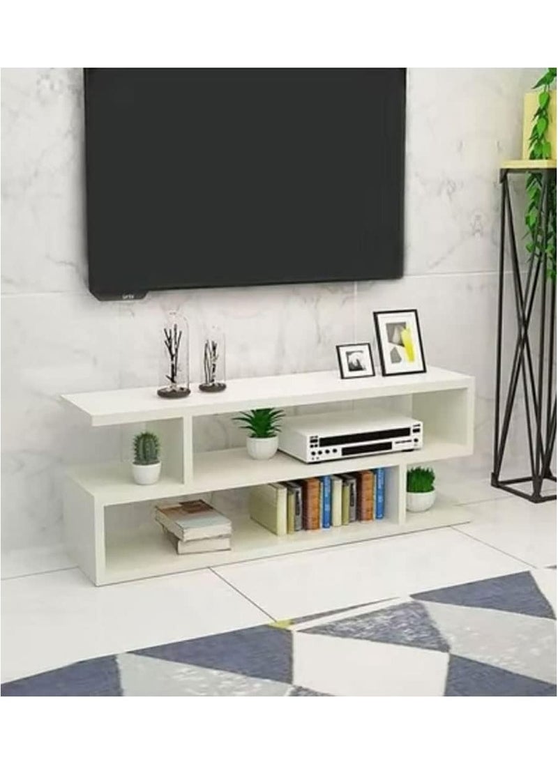 Z Shape Engineered Wood TV Unit Display Storage Cabinet Rack with Decor Shelf