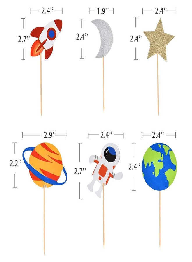BCHOCKS 30pcs Outer Space Cupcake Toppers, Planet Party Supplies - Birthday Decorations, Rocket, Astronaut, Spaceship Themed Kids Children Party Supplies - Image 2