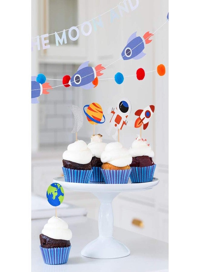 BCHOCKS 30pcs Outer Space Cupcake Toppers, Planet Party Supplies - Birthday Decorations, Rocket, Astronaut, Spaceship Themed Kids Children Party Supplies - Image 4