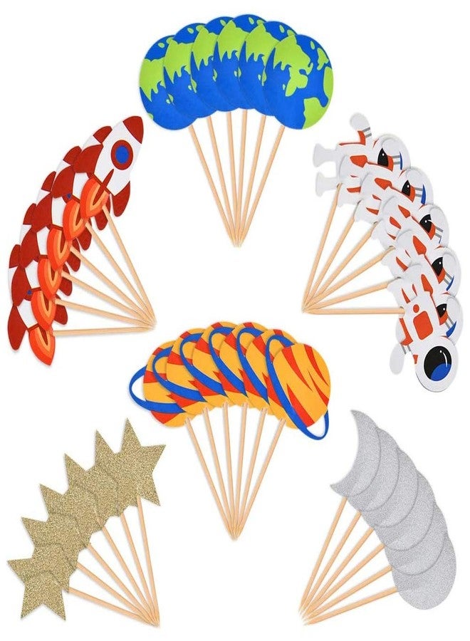 BCHOCKS 30pcs Outer Space Cupcake Toppers, Planet Party Supplies - Birthday Decorations, Rocket, Astronaut, Spaceship Themed Kids Children Party Supplies - Image 3