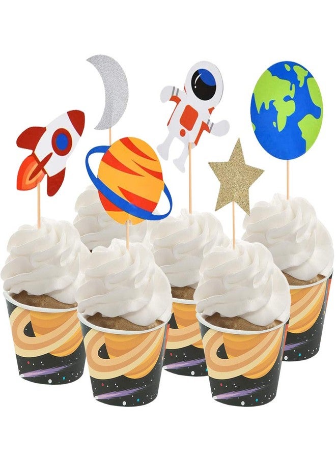 BCHOCKS 30pcs Outer Space Cupcake Toppers, Planet Party Supplies - Birthday Decorations, Rocket, Astronaut, Spaceship Themed Kids Children Party Supplies - Image 1