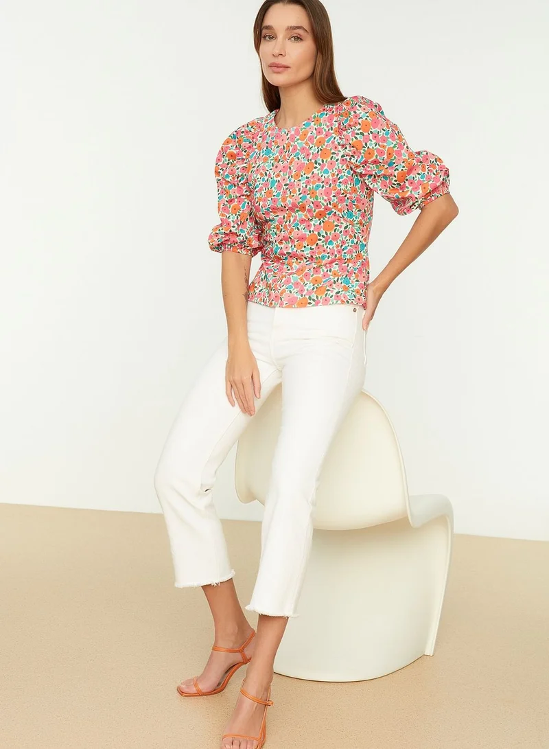 trendyol Balloon Sleeve Floral Print Top