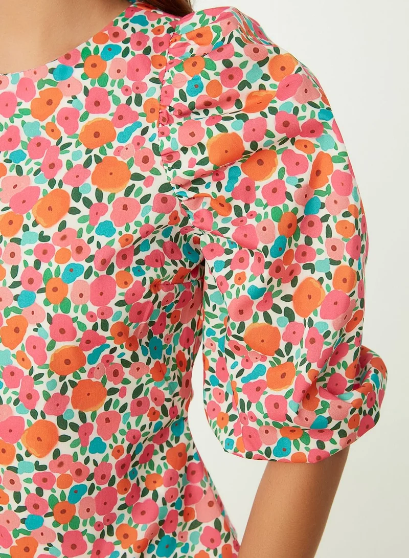 trendyol Balloon Sleeve Floral Print Top
