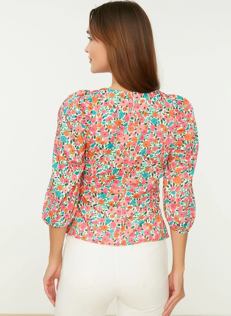 trendyol Balloon Sleeve Floral Print Top