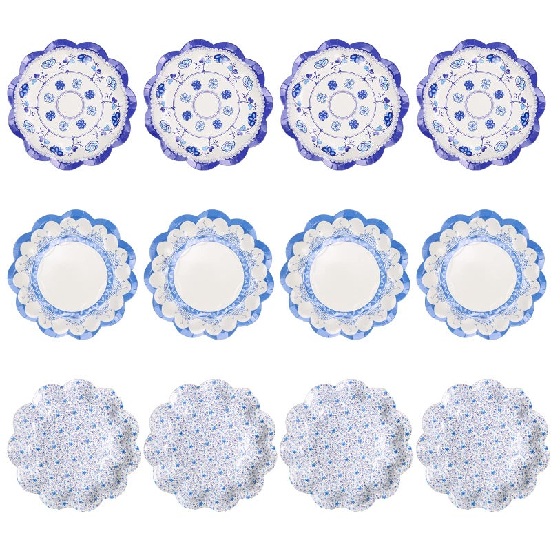 CheeseandU 12Pack Blue and White Flower Paper Plates Set Chinoiserie Porcelain Paper Plates 71inches Floral Vintage Disposable Plate for Party Wedding Lace Festive Dinner