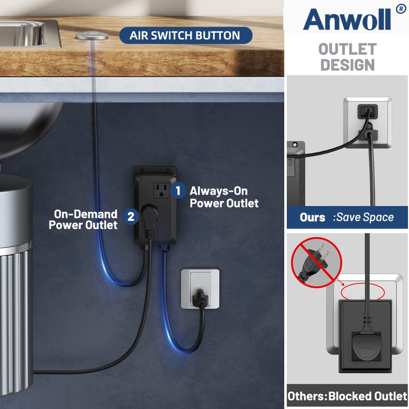 Anwoll Garbage Disposal Air Switch Kit -Professional, Dual Outlet Sink Top Waste Disposer On/Off, Air Switch Button, UL Listed, Champagne Bronze Finish Compatible with Delta Faucets - Image 3