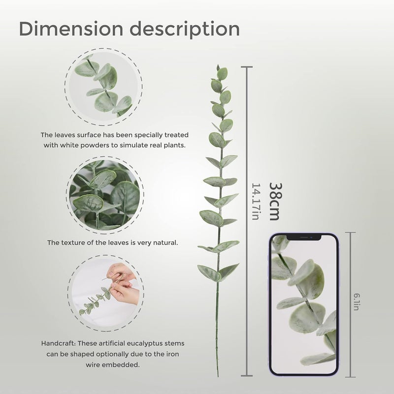 UREVO 18 Pcs Artificial Eucalyptus Branches - Realistic Faux Flowers for Home and Office Decor - Image 2