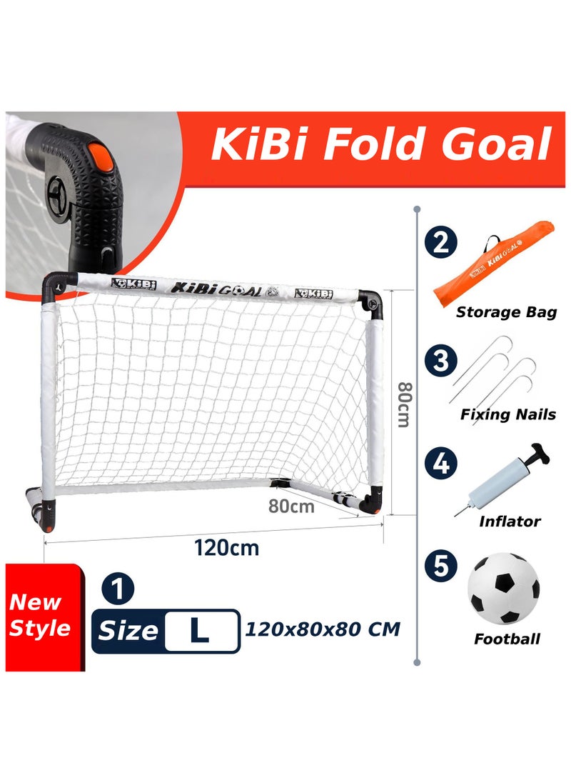 KiBi - Portable Folding Soccer Goal Set Net And Mini Ball With Carrying Bag, 120x80x80CM, Size L - Image 1