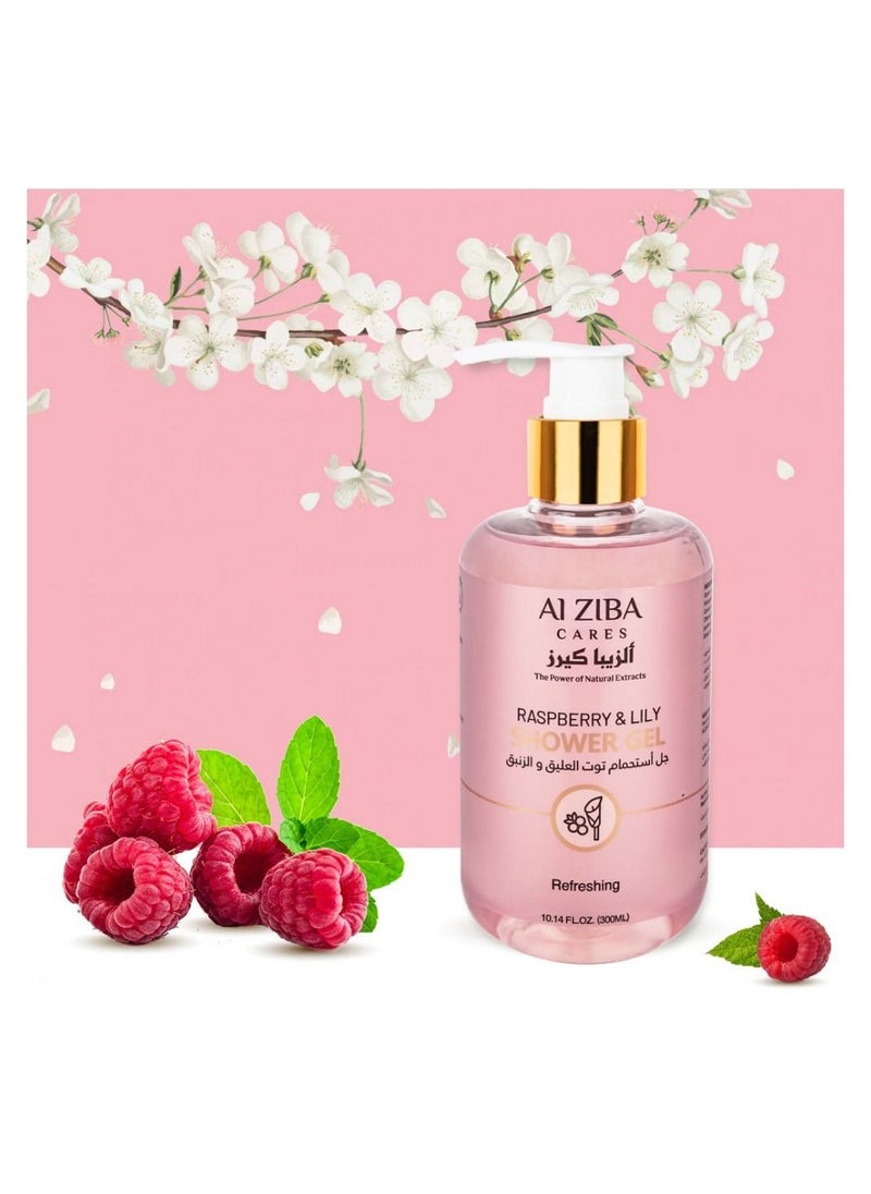 ALZIBA CARES Raspberry & Lily All Day Freshness Shower Gel - 300 ml  - Image 2