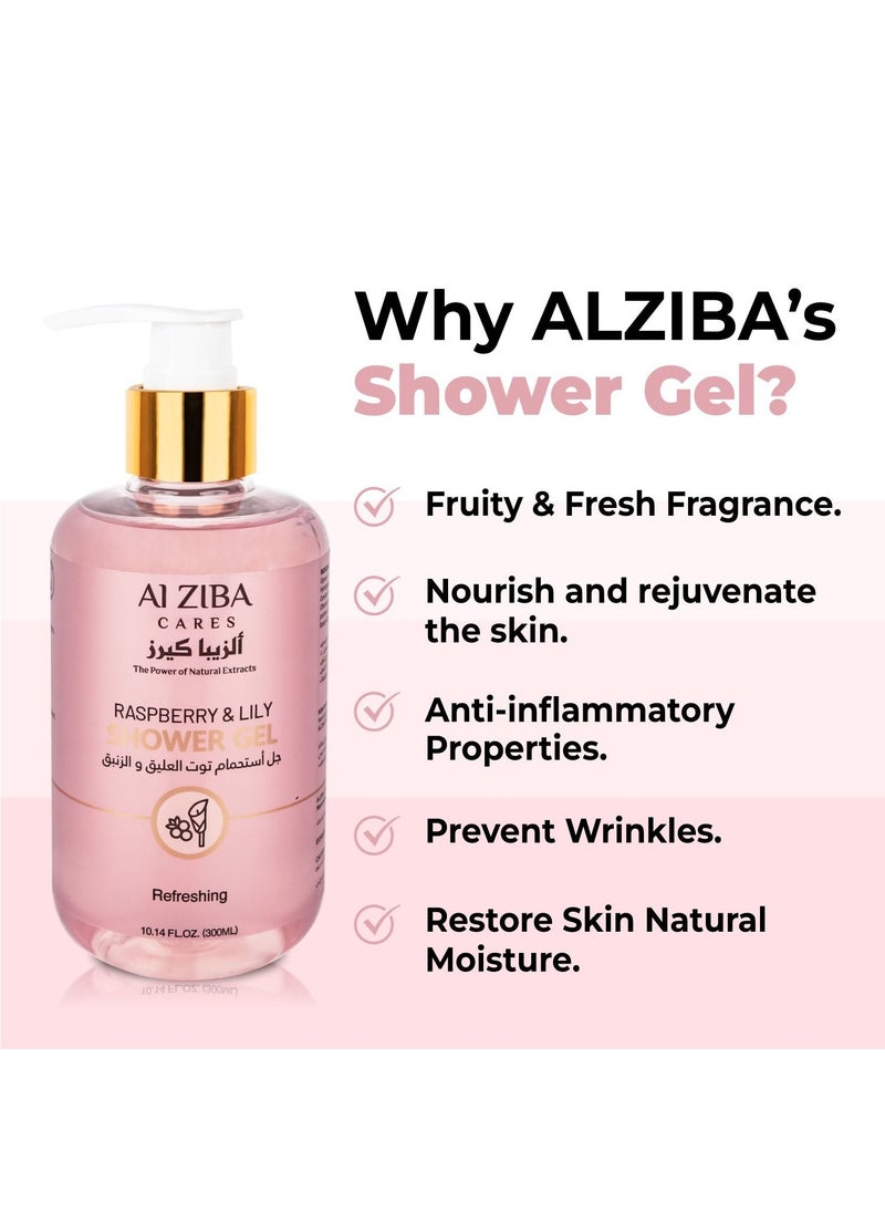 ALZIBA CARES Raspberry & Lily All Day Freshness Shower Gel - 300 ml  - Image 3