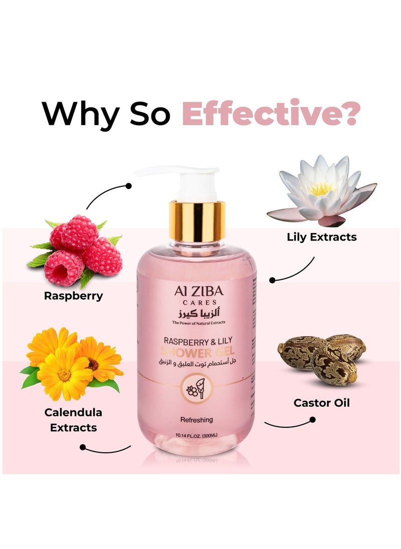 ALZIBA CARES Raspberry & Lily All Day Freshness Shower Gel - 300 ml  - Image 5