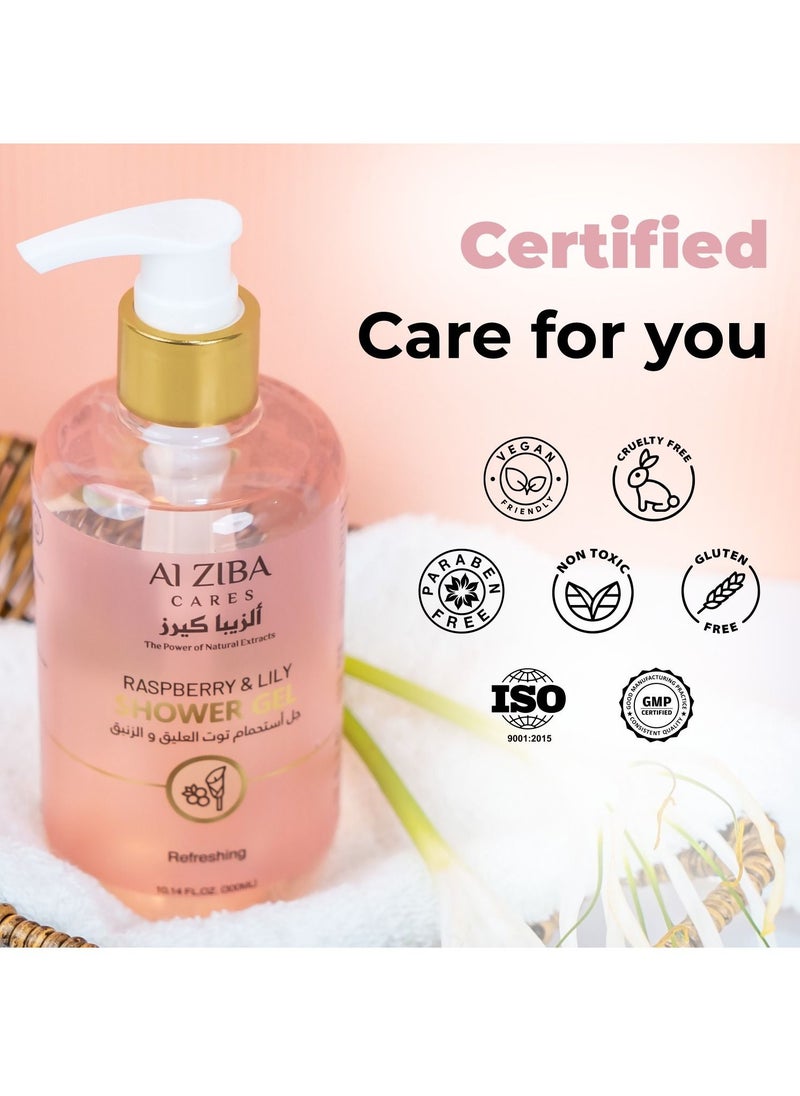 ALZIBA CARES - Raspberry & Lily All Day Freshness Shower Gel - 300 ml - Image 1