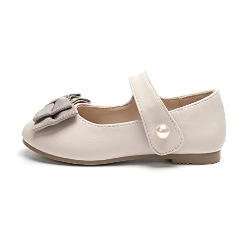FUNKYMONKEY Toddler/Little Girl Mary Jane Dress Shoes Casual Slip on Ballet Flat (5 Toddler, Nude Bowknot) - Image 2