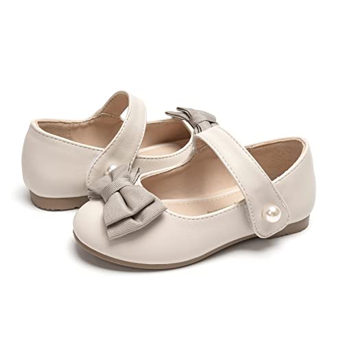 FUNKYMONKEY Toddler/Little Girl Mary Jane Dress Shoes Casual Slip on Ballet Flat (5 Toddler, Nude Bowknot) - Image 3