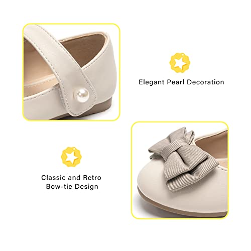 FUNKYMONKEY Toddler/Little Girl Mary Jane Dress Shoes Casual Slip on Ballet Flat (5 Toddler, Nude Bowknot) - Image 5