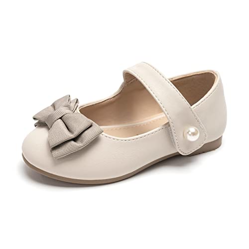 FUNKYMONKEY Toddler/Little Girl Mary Jane Dress Shoes Casual Slip on Ballet Flat (5 Toddler, Nude Bowknot) - Image 1