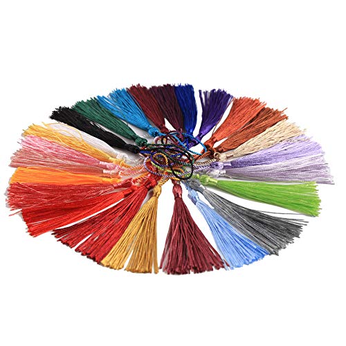VEYLIN 100Pcs Small Craft Tassels, Handmade Mini Silky Bookmark Tassel with Loop for DIY Jewelry Making, Decorative Tassel, Multicolor, Polyester - Image 2