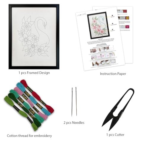 picknMAKE Hand Cross Stitch Embroidery Kits for Beginners Adults with Cloth Fabric, Framed White Swan Pattern to do Embroidery with Instruction and All Material Included - Image 4