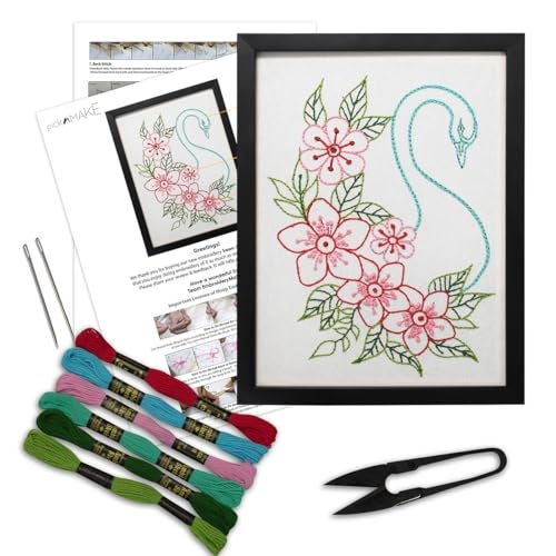 picknMAKE Hand Cross Stitch Embroidery Kits for Beginners Adults with Cloth Fabric, Framed White Swan Pattern to do Embroidery with Instruction and All Material Included - Image 1