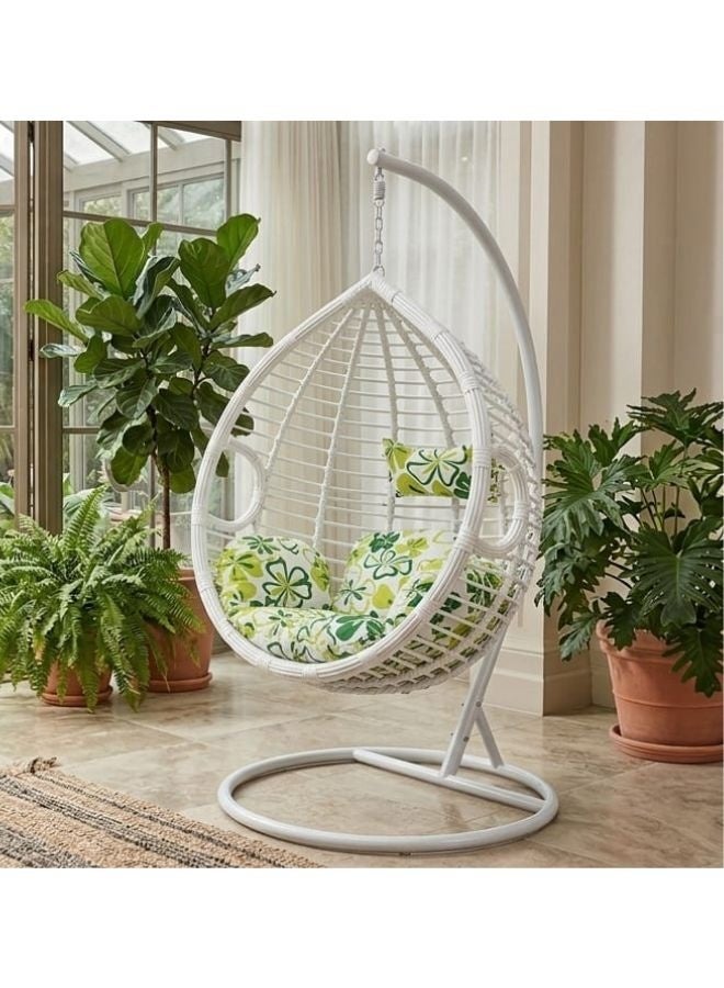 SUNLIT HOME Sorbus Outdoor Hanging Egg Chair with Stand – Luxury White Swing Chair with Cushion – Balcony & Garden Patio Chair for Indoor Outdoor Use – Heavy Duty Steel Frame - Image 1