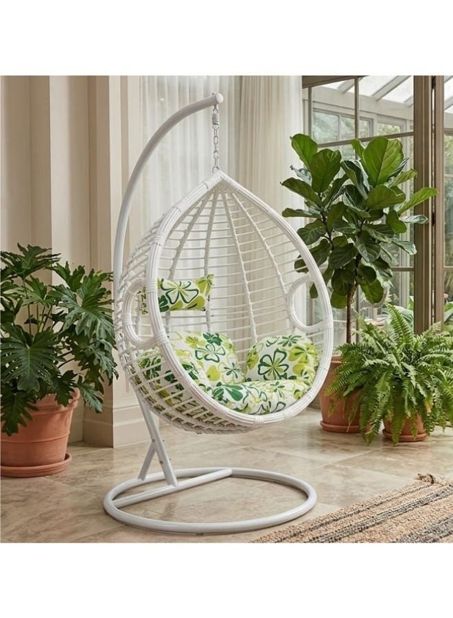 SUNLIT HOME Sorbus Outdoor Hanging Egg Chair with Stand – Luxury White Swing Chair with Cushion – Balcony & Garden Patio Chair for Indoor Outdoor Use – Heavy Duty Steel Frame - Image 2
