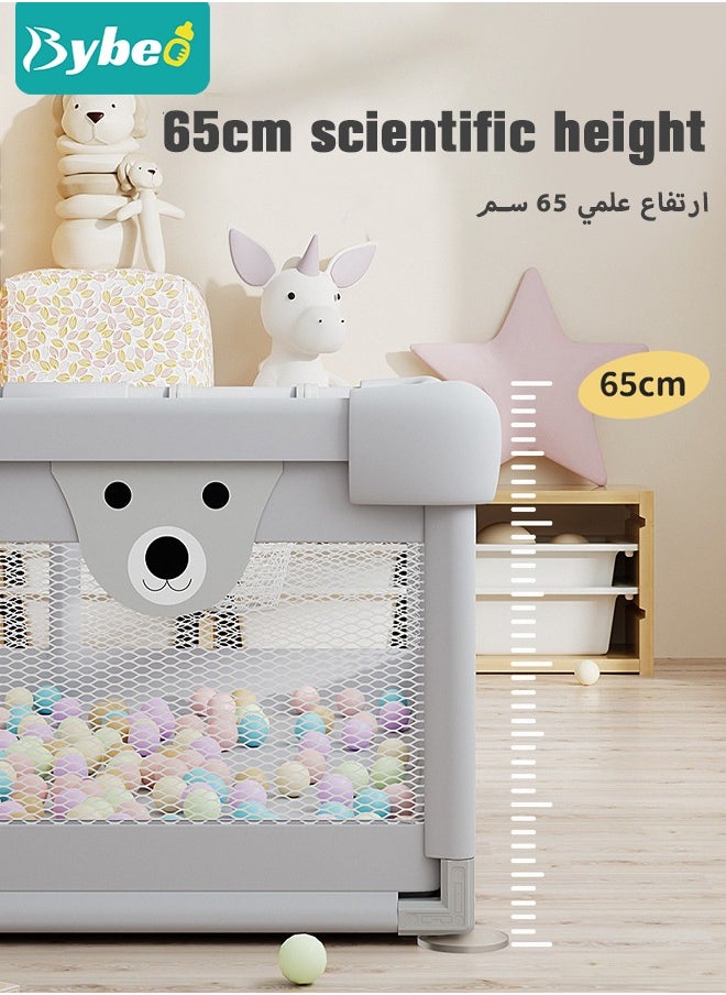 Bybeo Baby Playpen Fence, Portable Babies Playards for Toddlers, Safety Infant Activity Center, Sturdy Play Area, with Storage Bag, 2 Pull Rings, Marine Balls and Basket, Perfect Child's Gift  - Image 4