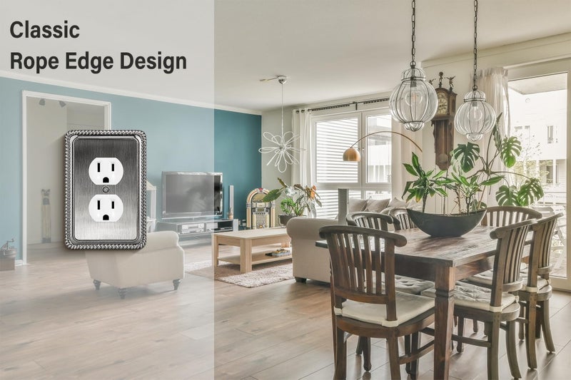 Henne Bery Rope Edge Decorative Wall Plate Switch Plate Outlet Cover (Single Duplex  2 Pack  Heirloom Silver) - Image 4