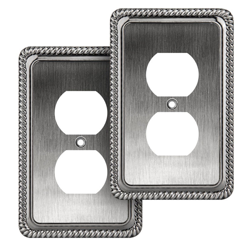 Henne Bery Rope Edge Decorative Wall Plate Switch Plate Outlet Cover (Single Duplex  2 Pack  Heirloom Silver) - Image 1
